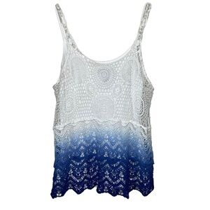 INC Tank Top Ombre Crocheted Blue and White with Attached Cami Liner Size Medium